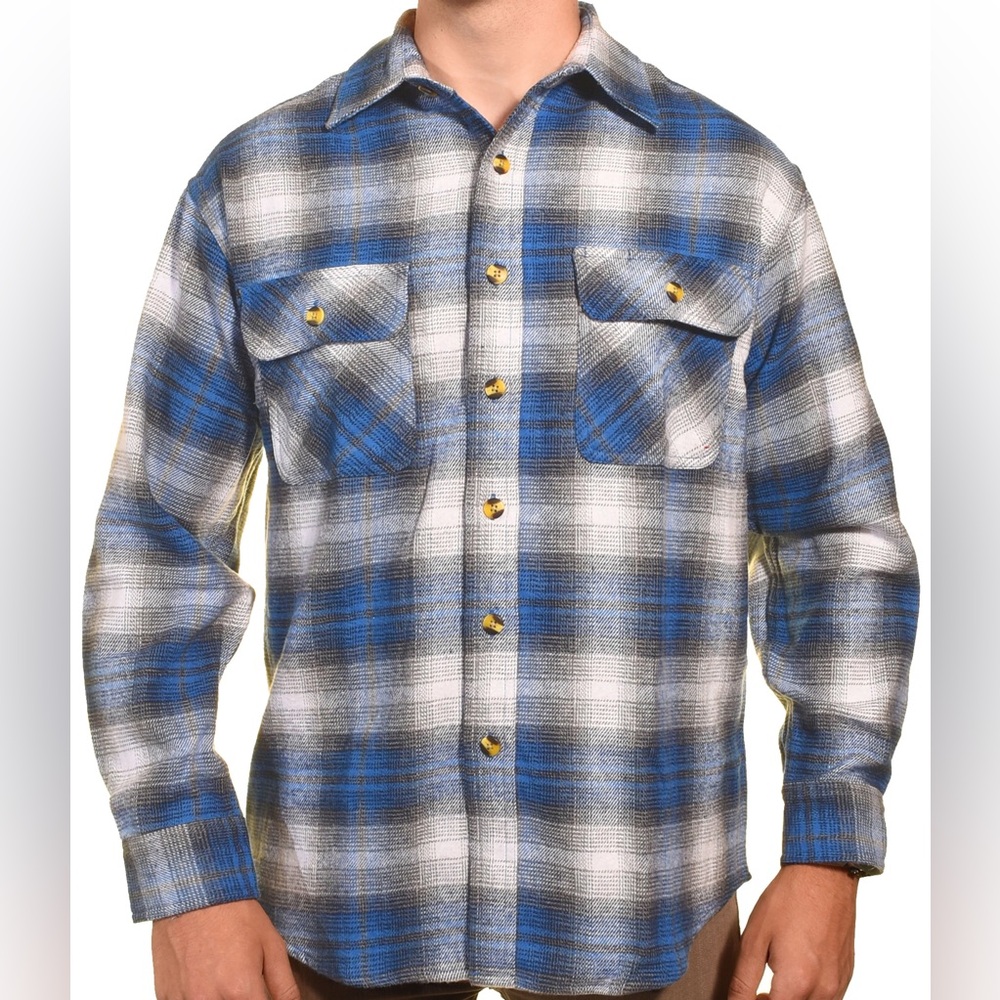 Guides Choice Pro Elite Mens Heavy Duty Flannel Shirt Blue Plaid Large